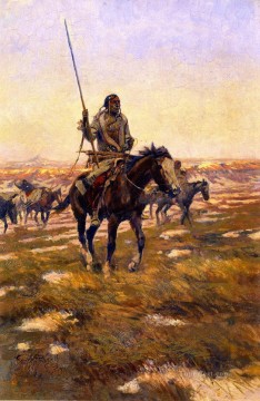  caza lienzo - La partida de caza nº 3 1911 Charles Marion Russell Indios Americanos